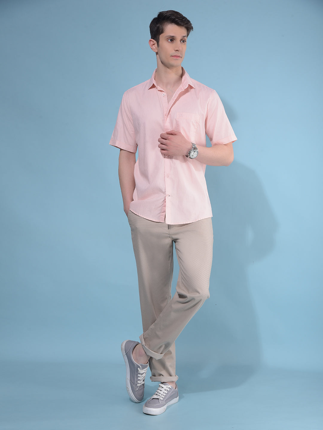 Peach Printed 100% Cotton Shirt-Men Shirts-Crimsoune Club