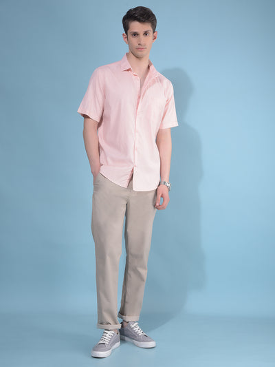 Peach Printed 100% Cotton Shirt-Men Shirts-Crimsoune Club