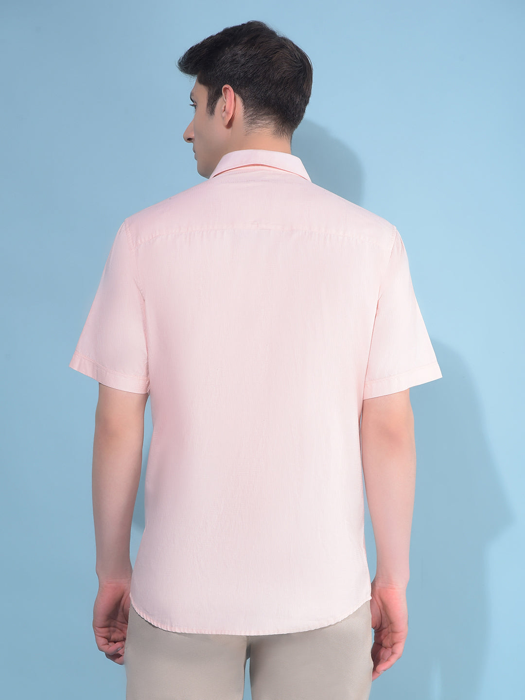 Peach Printed 100% Cotton Shirt-Men Shirts-Crimsoune Club