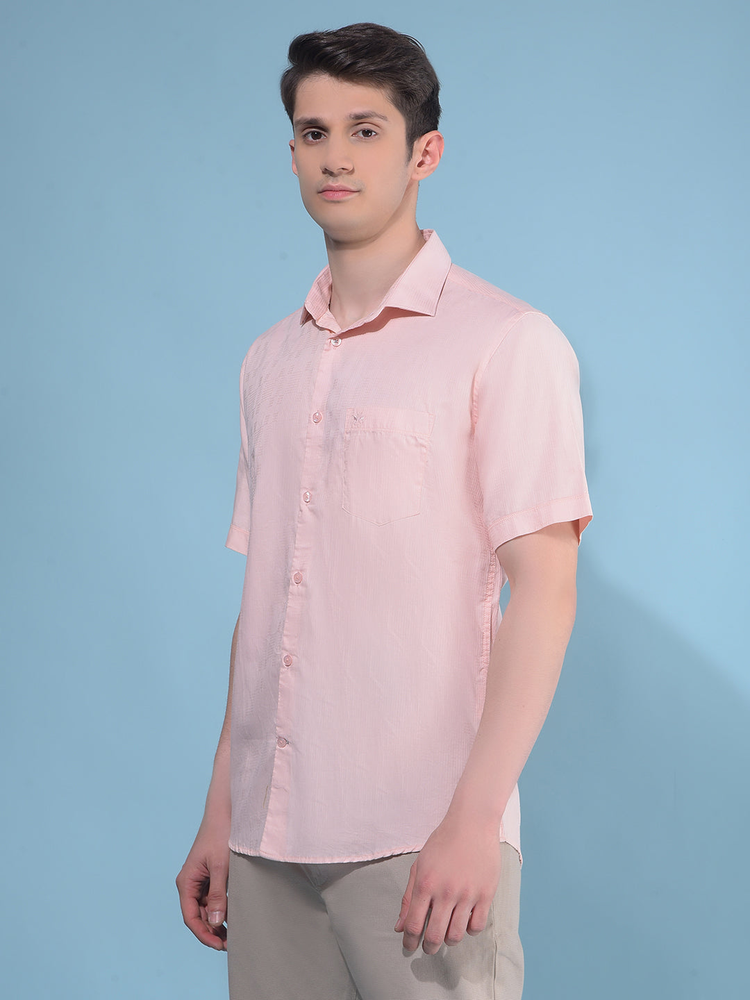 Peach Printed 100% Cotton Shirt-Men Shirts-Crimsoune Club