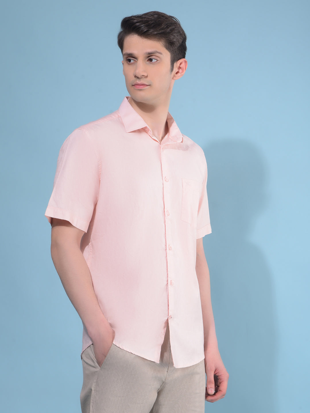 Peach Printed 100% Cotton Shirt-Men Shirts-Crimsoune Club