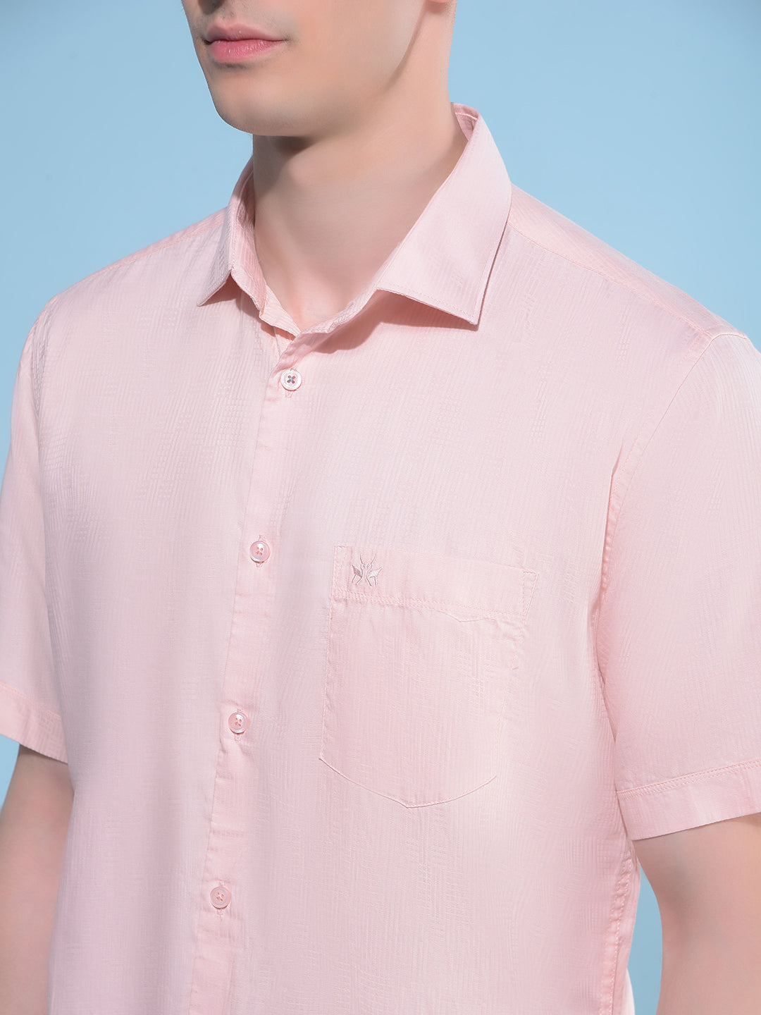 Peach Printed 100% Cotton Shirt-Men Shirts-Crimsoune Club