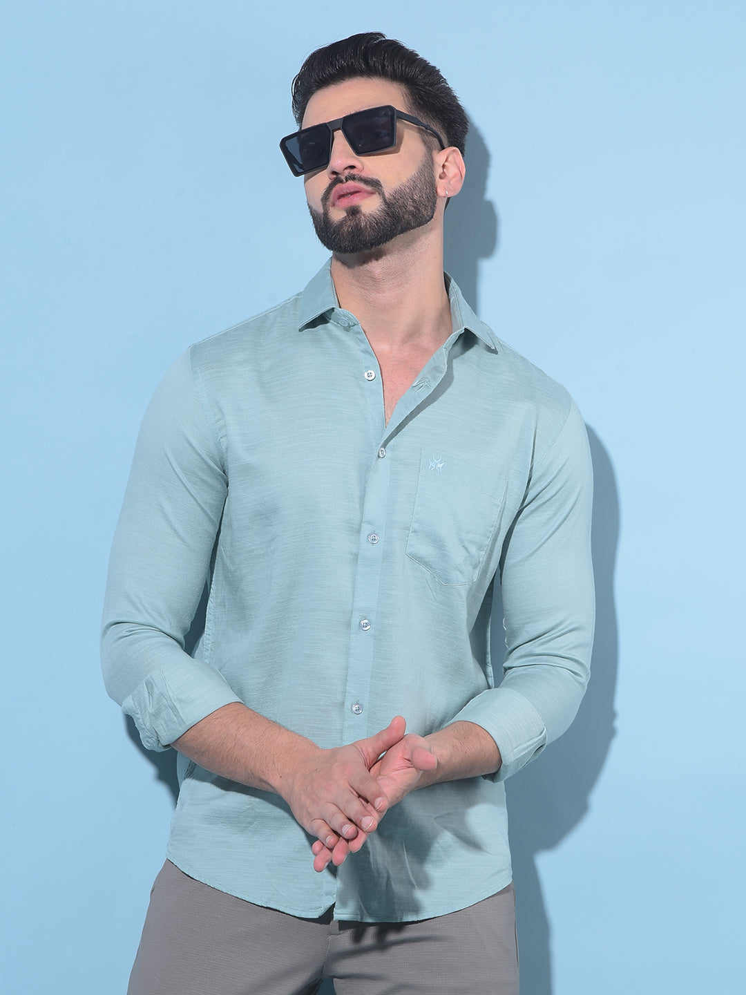 Green Cotton Shirt-Men Shirts-Crimsoune Club