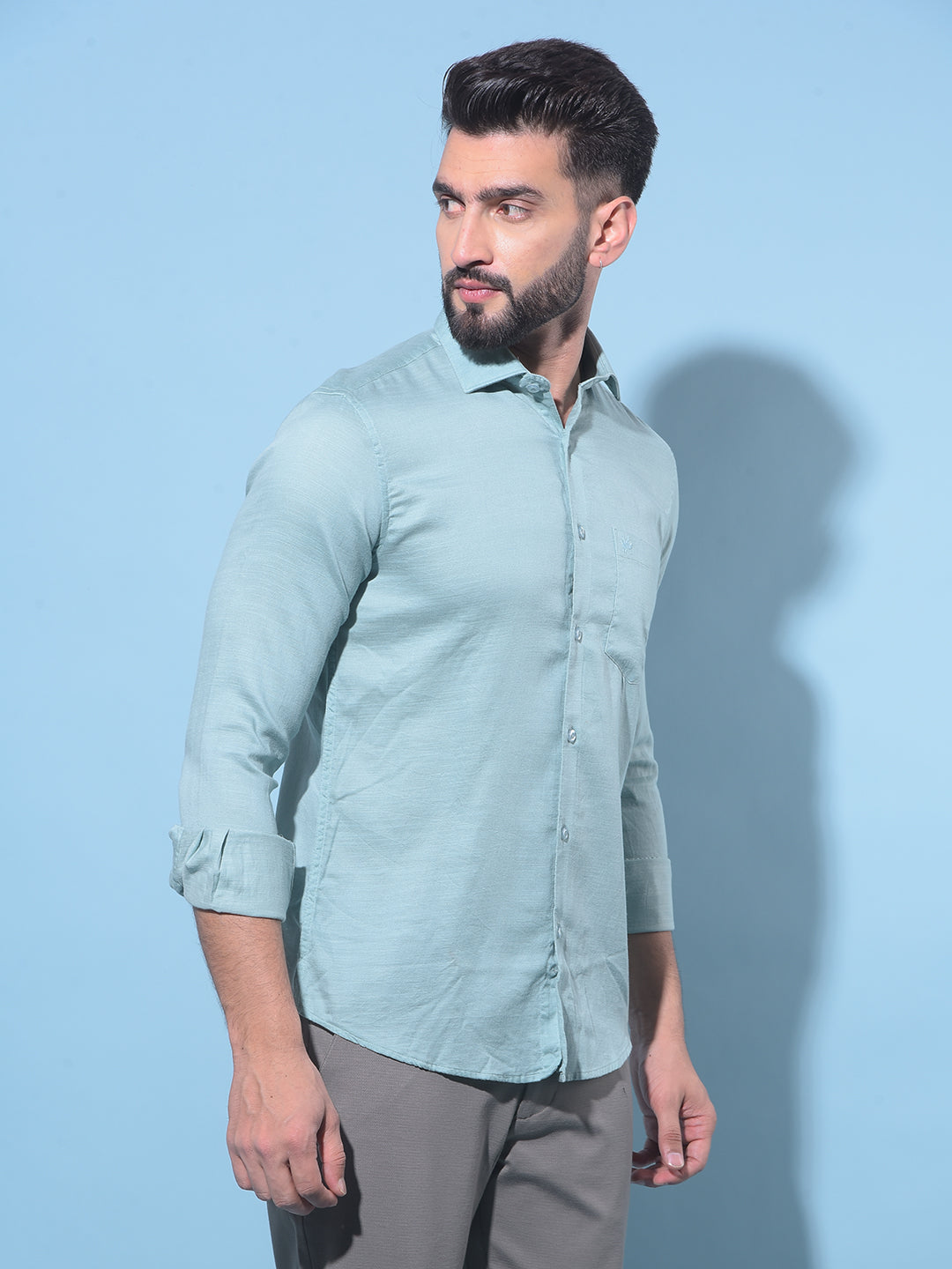 Green Cotton Shirt-Men Shirts-Crimsoune Club