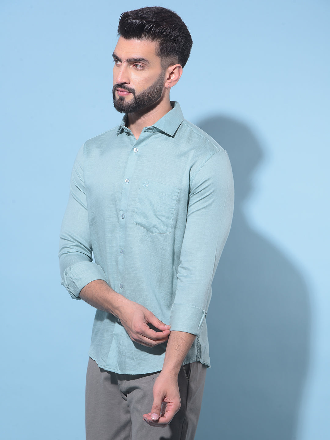 Green Cotton Shirt-Men Shirts-Crimsoune Club