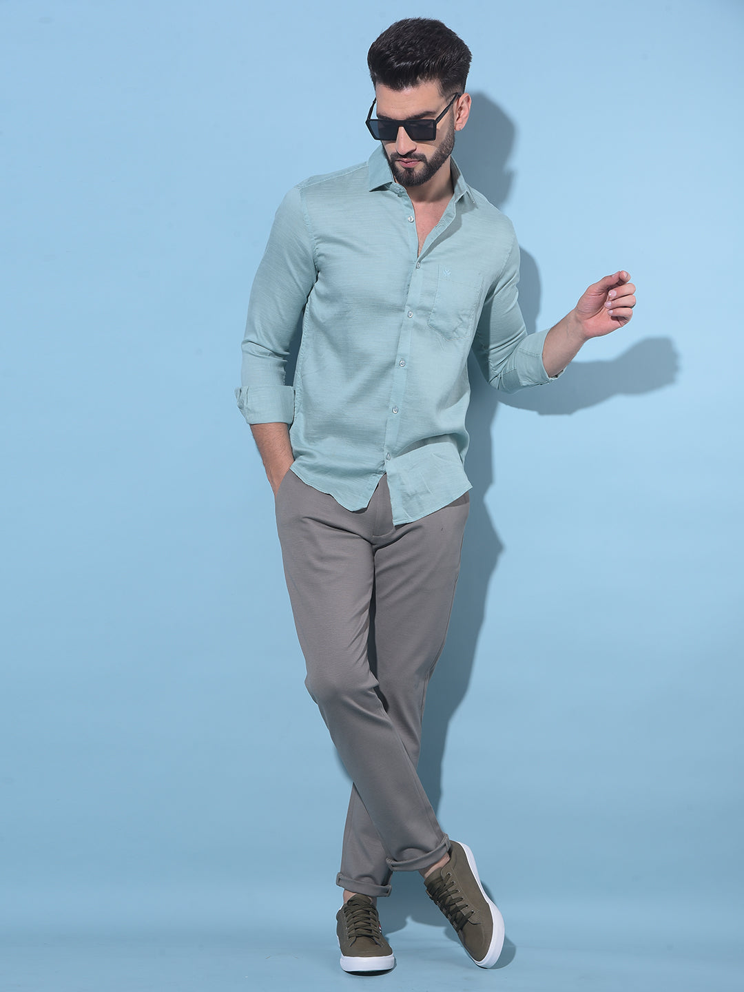 Green Cotton Shirt-Men Shirts-Crimsoune Club