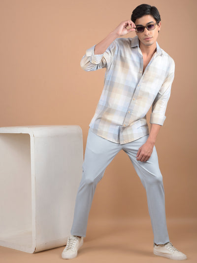 Blue Checked 100% Cotton Shirt-Men Shirts-Crimsoune Club