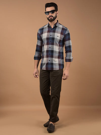 Brown Checked 100% Cotton Shirt-Men Shirts-Crimsoune Club