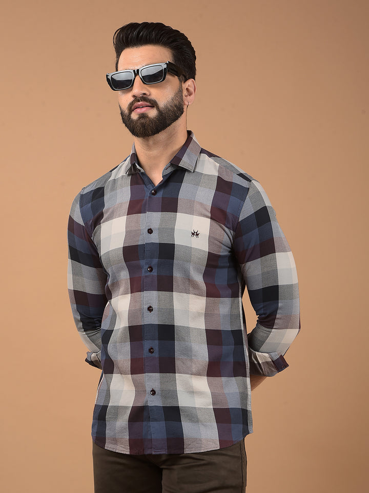 Brown Checked 100% Cotton Shirt-Men Shirts-Crimsoune Club
