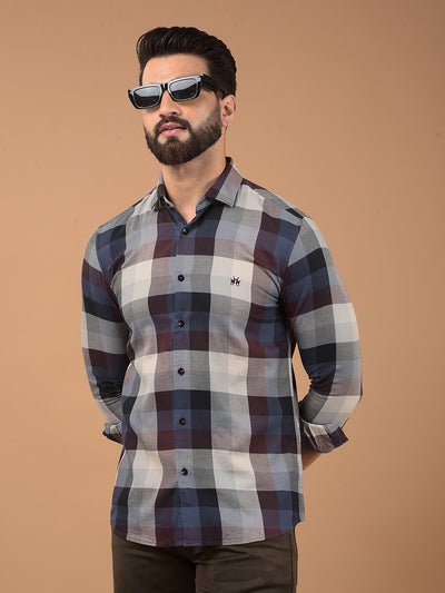 Brown Checked 100% Cotton Shirt-Men Shirts-Crimsoune Club