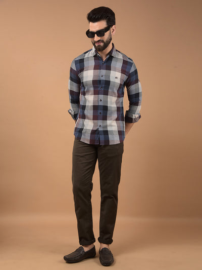 Brown Checked 100% Cotton Shirt-Men Shirts-Crimsoune Club
