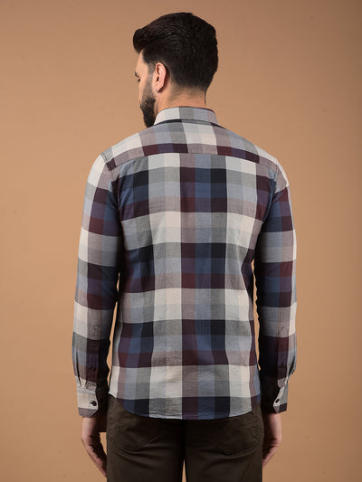 Brown Checked 100% Cotton Shirt-Men Shirts-Crimsoune Club