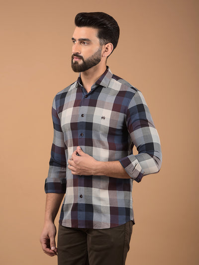Brown Checked 100% Cotton Shirt-Men Shirts-Crimsoune Club