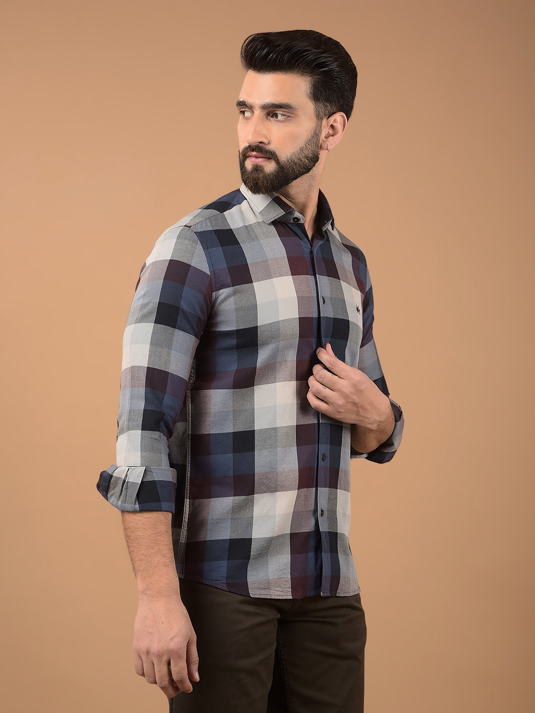 Brown Checked 100% Cotton Shirt-Men Shirts-Crimsoune Club