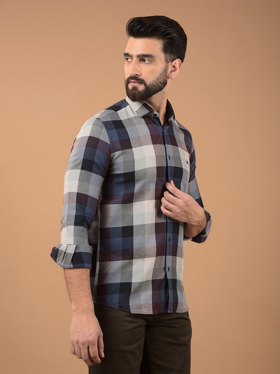 Brown Checked 100% Cotton Shirt-Men Shirts-Crimsoune Club