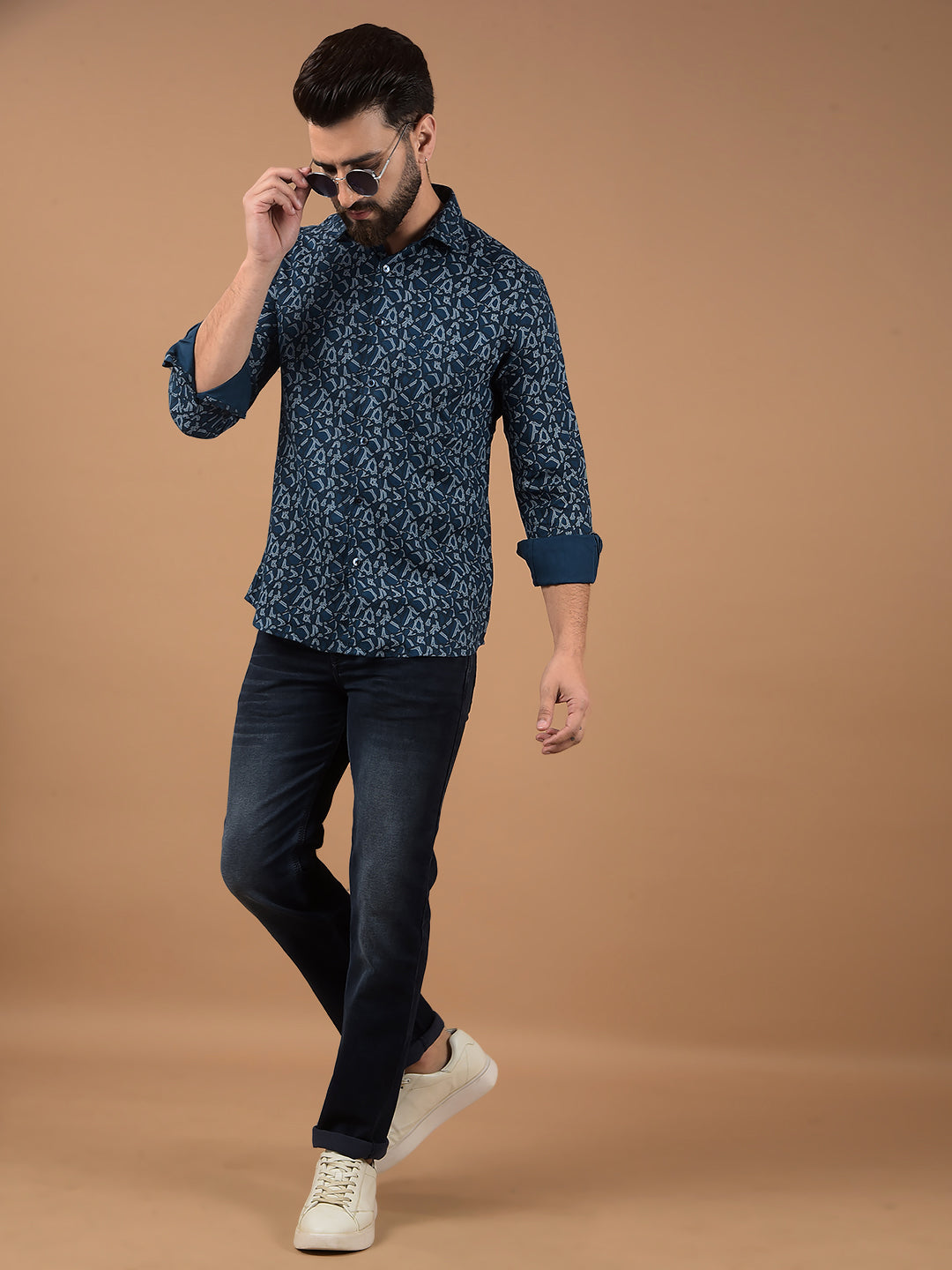 Olive Printed Shirt-Men Shirts-Crimsoune Club