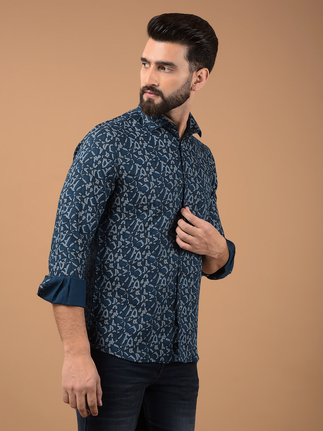 Olive Printed Shirt-Men Shirts-Crimsoune Club