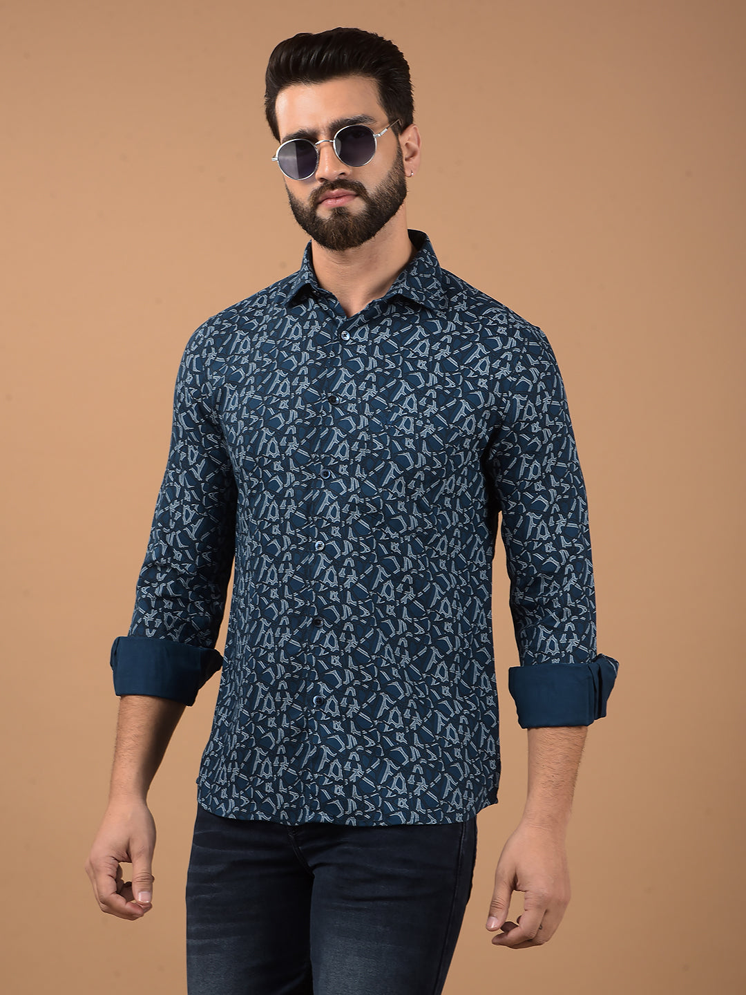 Olive Printed Shirt-Men Shirts-Crimsoune Club