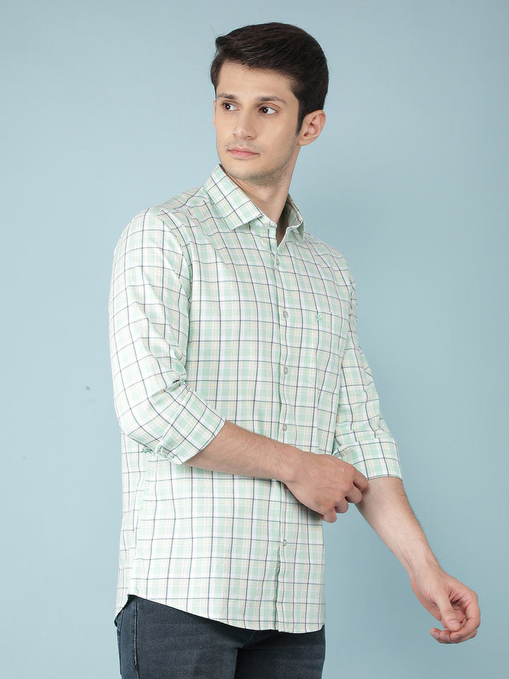 Green Checkered 100% Cotton Shirt-Men Shirts-Crimsoune Club