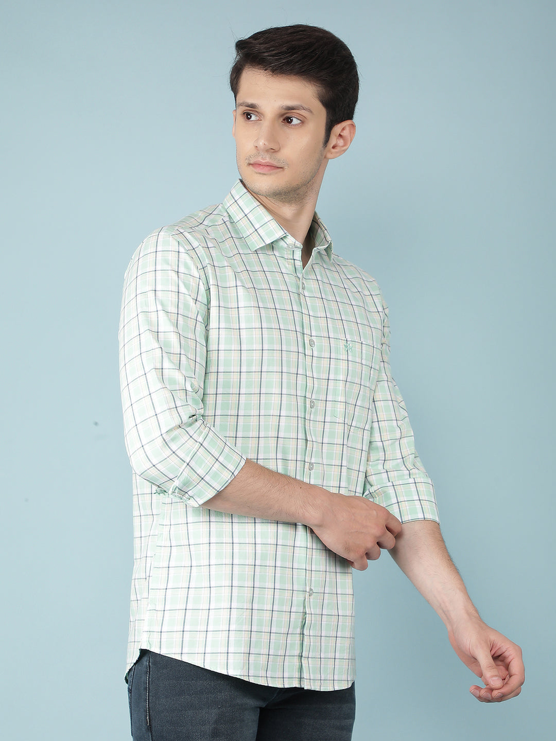 Green Checkered 100% Cotton Shirt-Men Shirts-Crimsoune Club