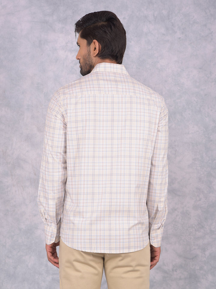 Beige Checked 100% Cotton Shirt-Men Shirts-Crimsoune Club
