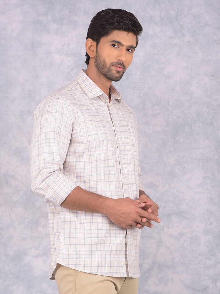 Beige Checked 100% Cotton Shirt-Men Shirts-Crimsoune Club