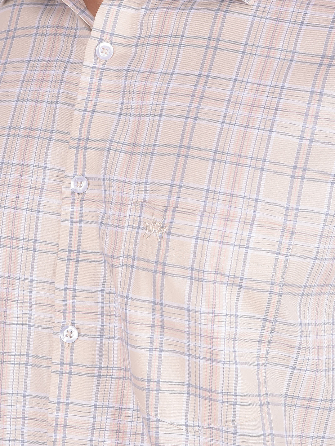 Beige Checked 100% Cotton Shirt-Men Shirts-Crimsoune Club