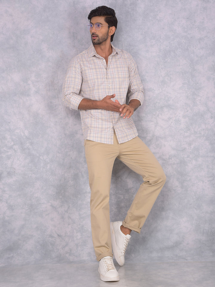 Beige Checked 100% Cotton Shirt-Men Shirts-Crimsoune Club
