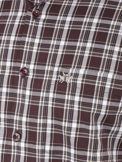 Wine Checkered 100% Cotton Shirt-Men Shirts-Crimsoune Club