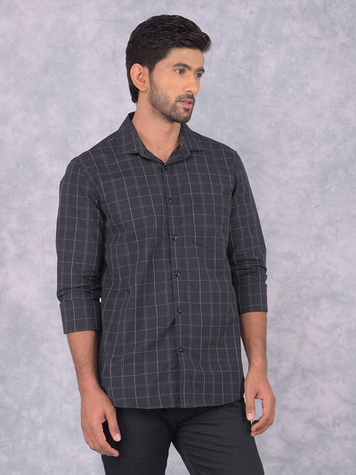 Black Checked 100% Cotton Shirt-Men Shirts-Crimsoune Club