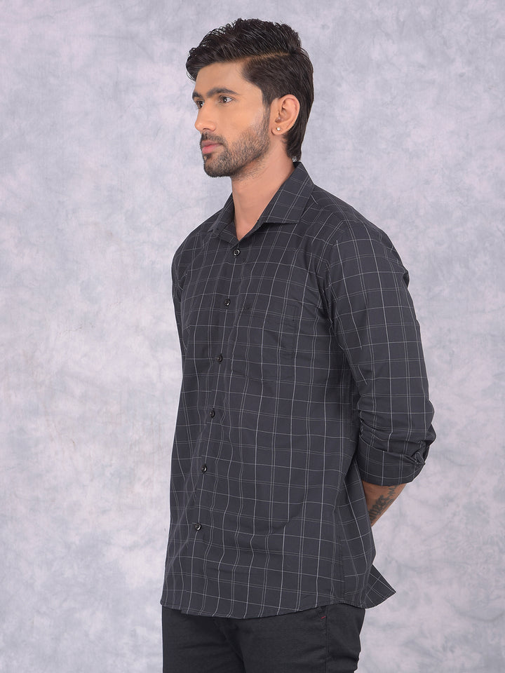 Black Checked 100% Cotton Shirt-Men Shirts-Crimsoune Club