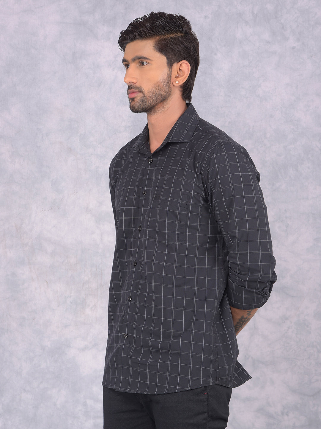 Black Checked 100% Cotton Shirt-Men Shirts-Crimsoune Club