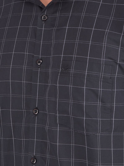 Black Checked 100% Cotton Shirt-Men Shirts-Crimsoune Club