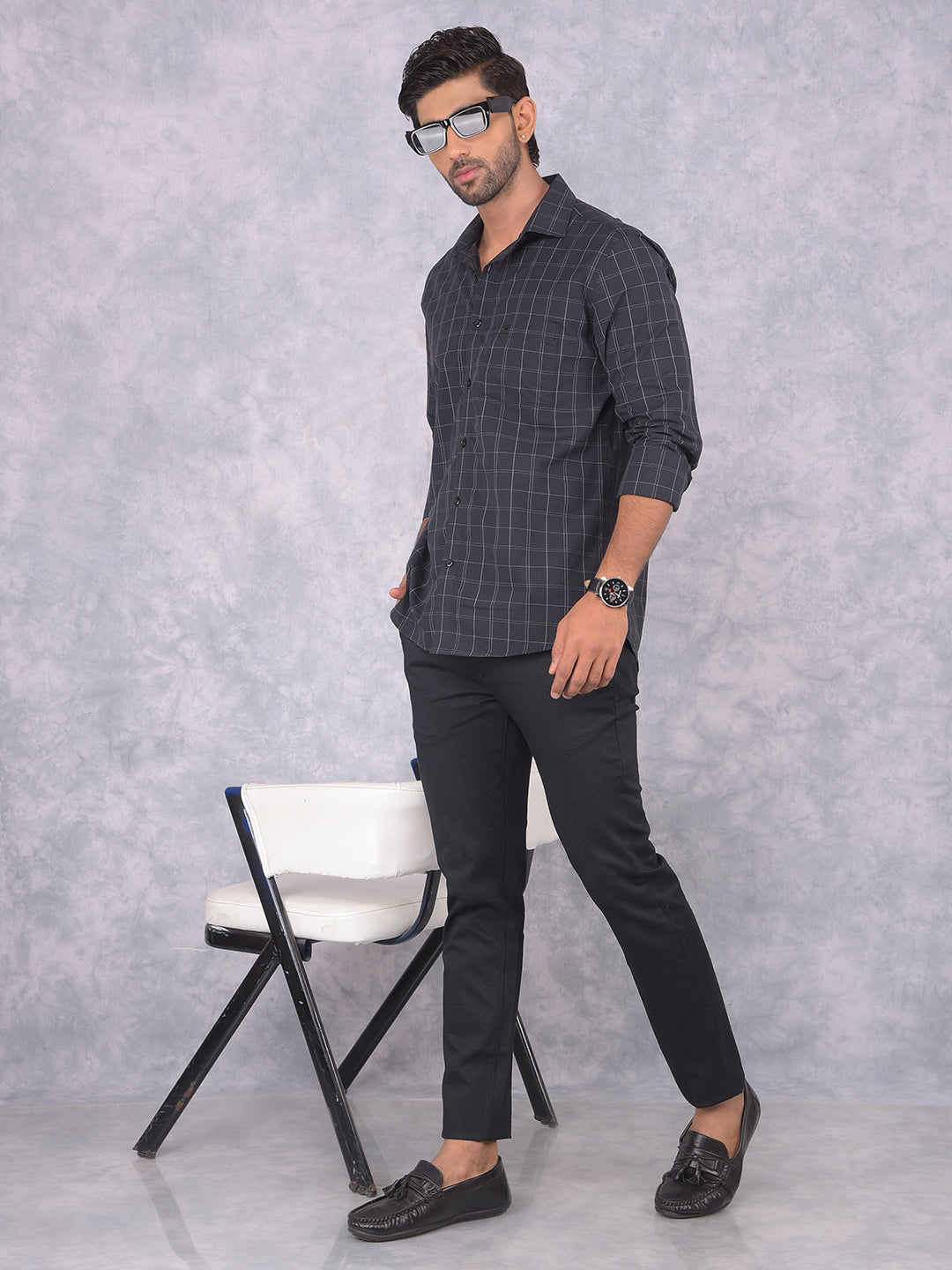 Black Checked 100% Cotton Shirt-Men Shirts-Crimsoune Club