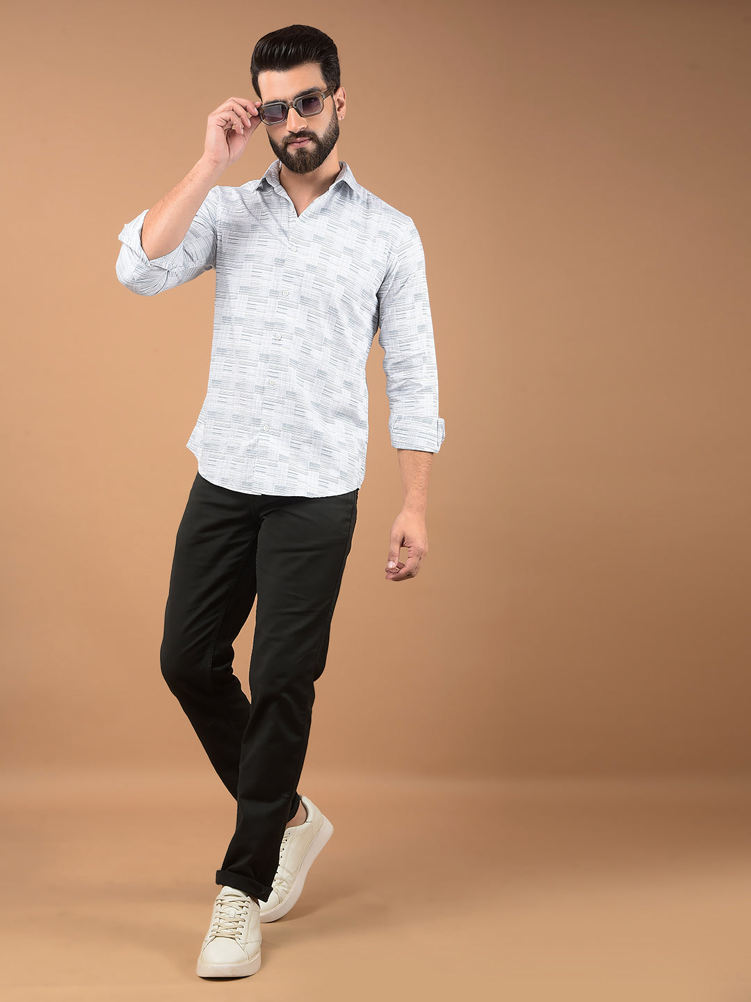 Blue Printed 100% Cotton Shirt-Men Shirts-Crimsoune Club