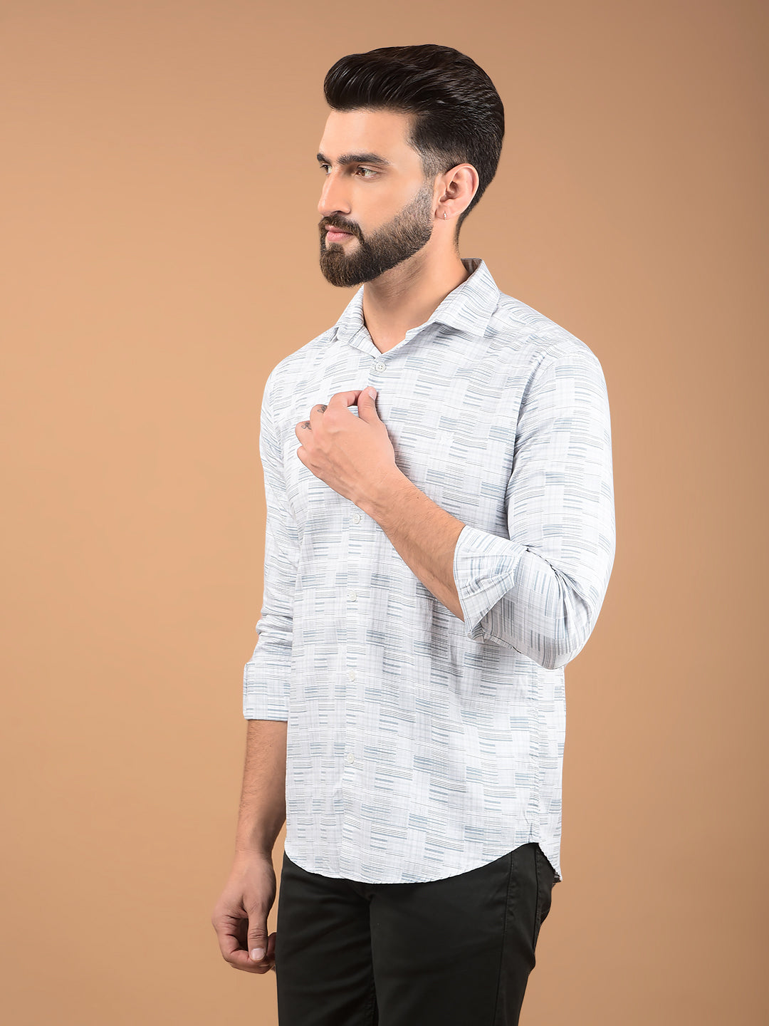 Blue Printed 100% Cotton Shirt-Men Shirts-Crimsoune Club