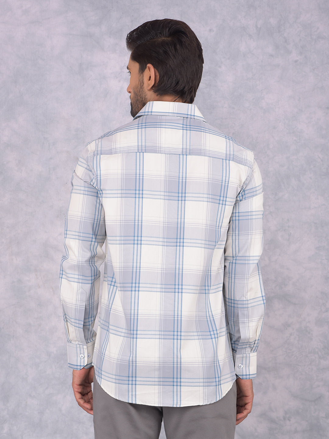 Grey Checked 100% Cotton Shirt-Men Shirts-Crimsoune Club
