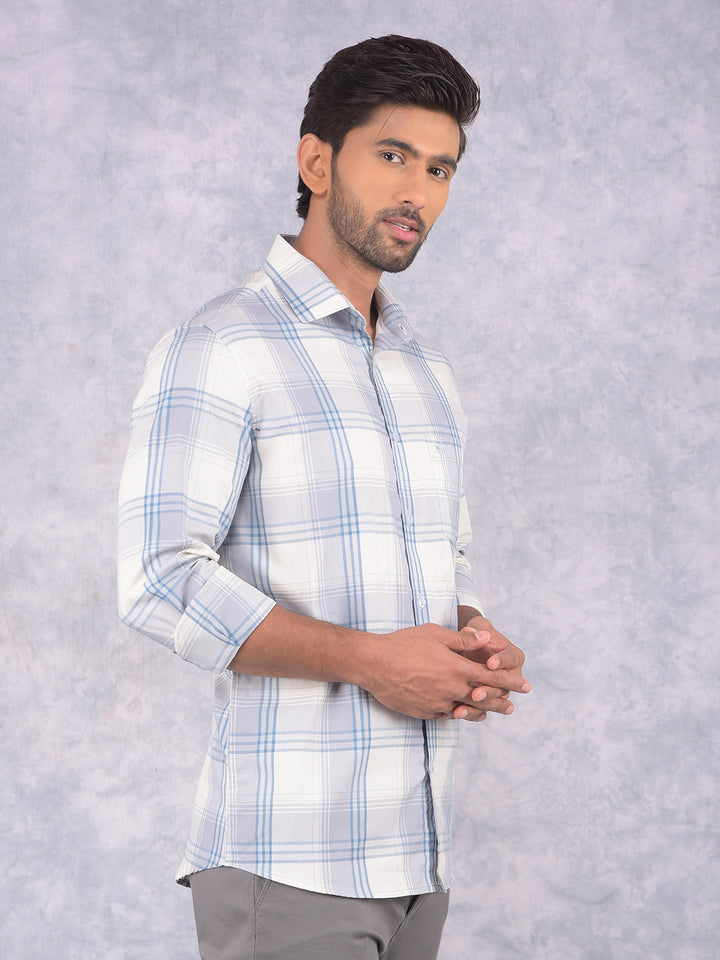 Grey Checked 100% Cotton Shirt-Men Shirts-Crimsoune Club