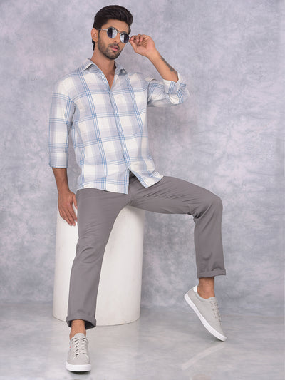 Grey Checked 100% Cotton Shirt-Men Shirts-Crimsoune Club