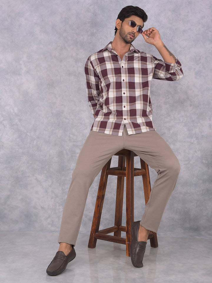 Wine Checked 100% Cotton Shirt-Men Shirts-Crimsoune Club
