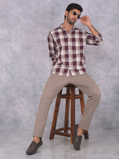 Wine Checked 100% Cotton Shirt-Men Shirts-Crimsoune Club