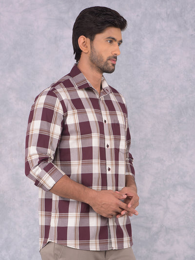 Wine Checked 100% Cotton Shirt-Men Shirts-Crimsoune Club