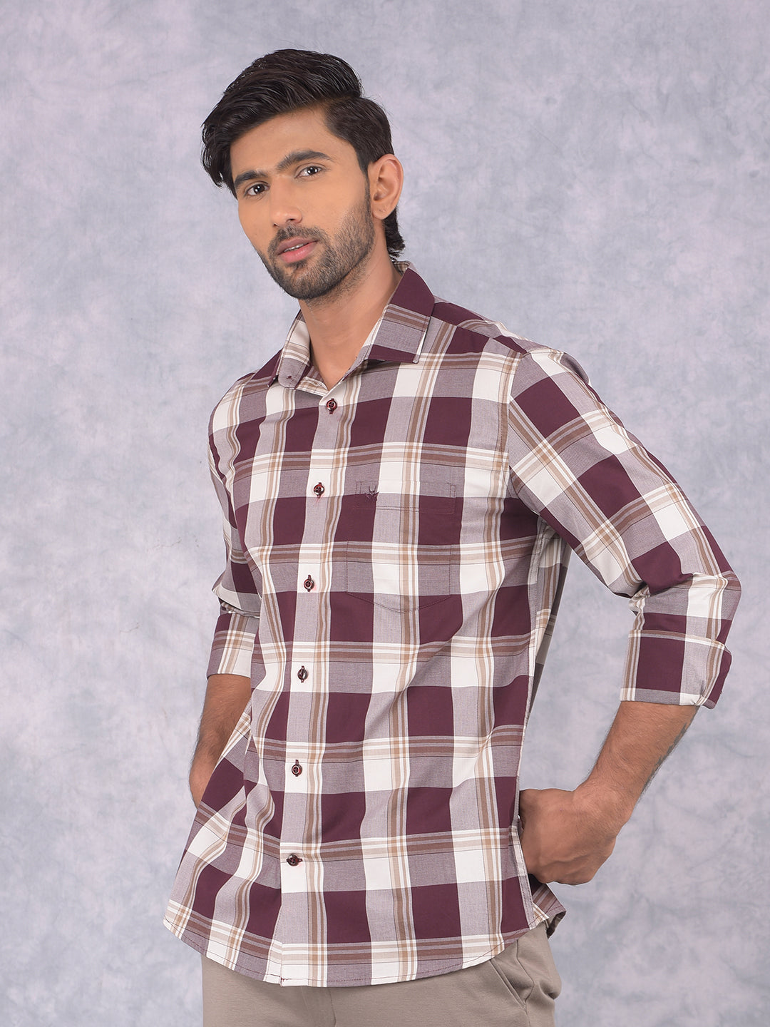Wine Checked 100% Cotton Shirt-Men Shirts-Crimsoune Club
