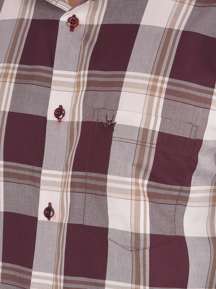 Wine Checked 100% Cotton Shirt-Men Shirts-Crimsoune Club