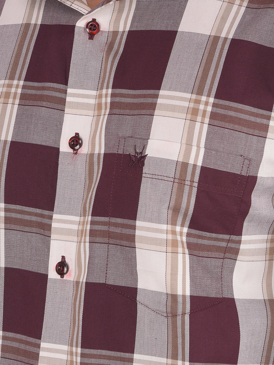 Wine Checked 100% Cotton Shirt-Men Shirts-Crimsoune Club