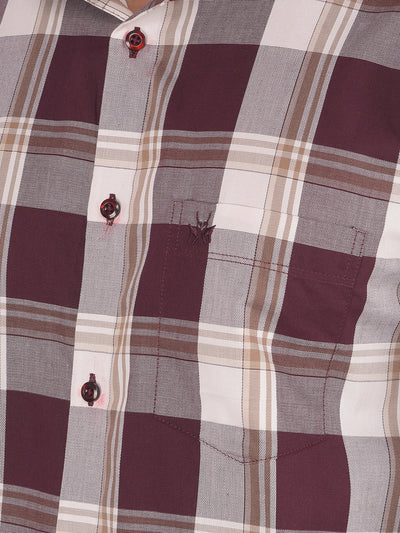 Wine Checked 100% Cotton Shirt-Men Shirts-Crimsoune Club