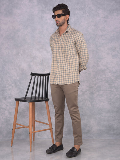 Beige Checked 100% Cotton Shirt-Men Shirts-Crimsoune Club