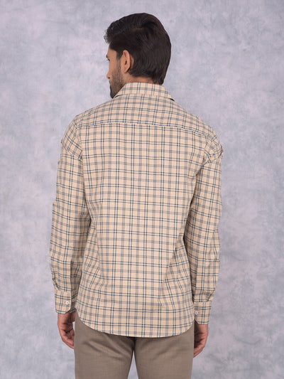 Beige Checked 100% Cotton Shirt-Men Shirts-Crimsoune Club