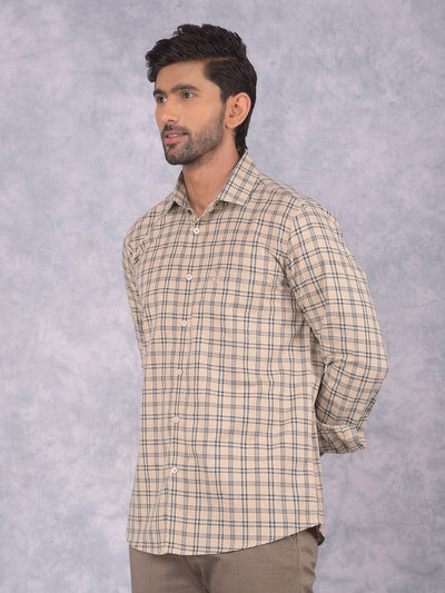 Beige Checked 100% Cotton Shirt-Men Shirts-Crimsoune Club