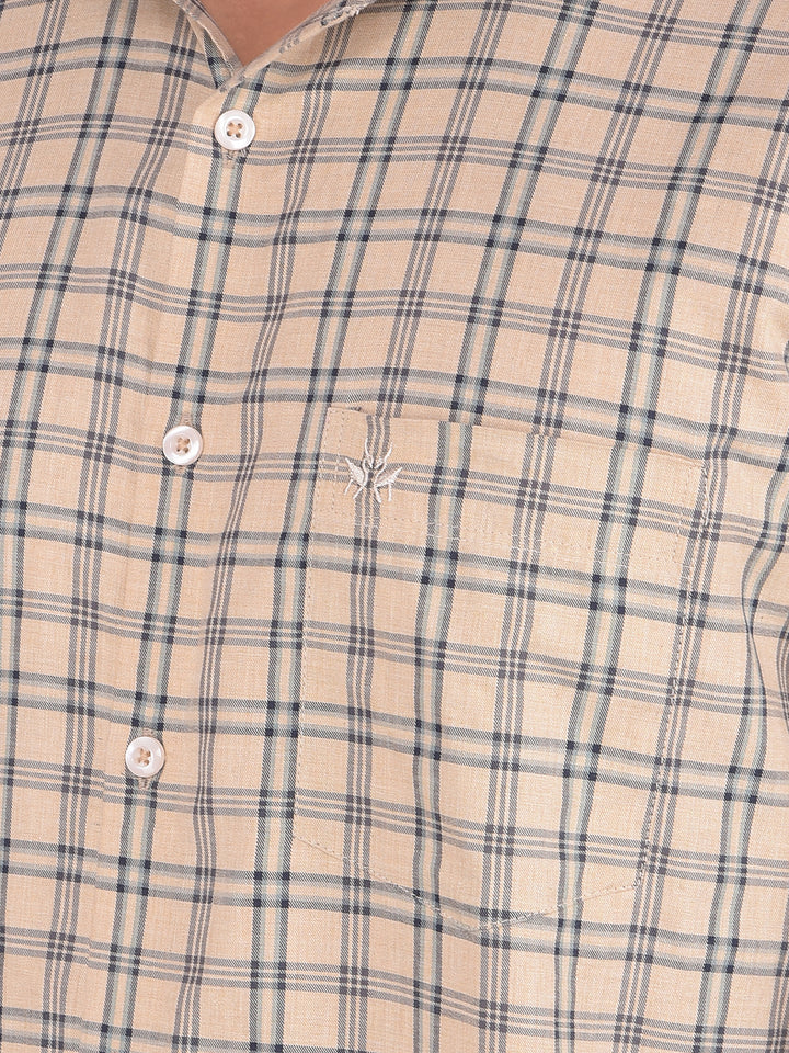 Beige Checked 100% Cotton Shirt-Men Shirts-Crimsoune Club